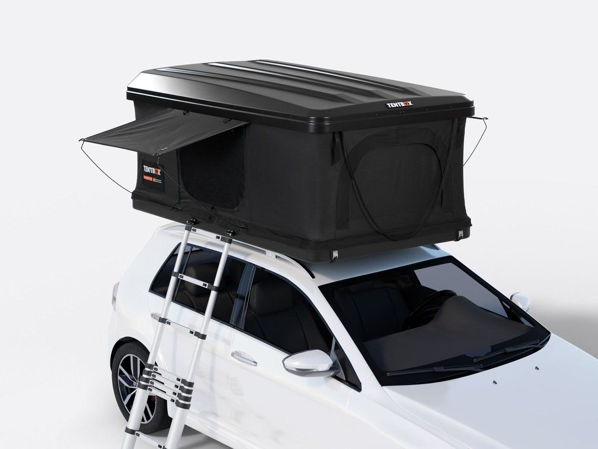 Tente de toit TentBox ouverte et prête pour la nuit
