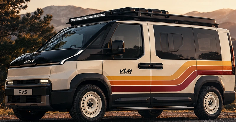 Kia PV5 équipé façon aventure — visuel conceptuel