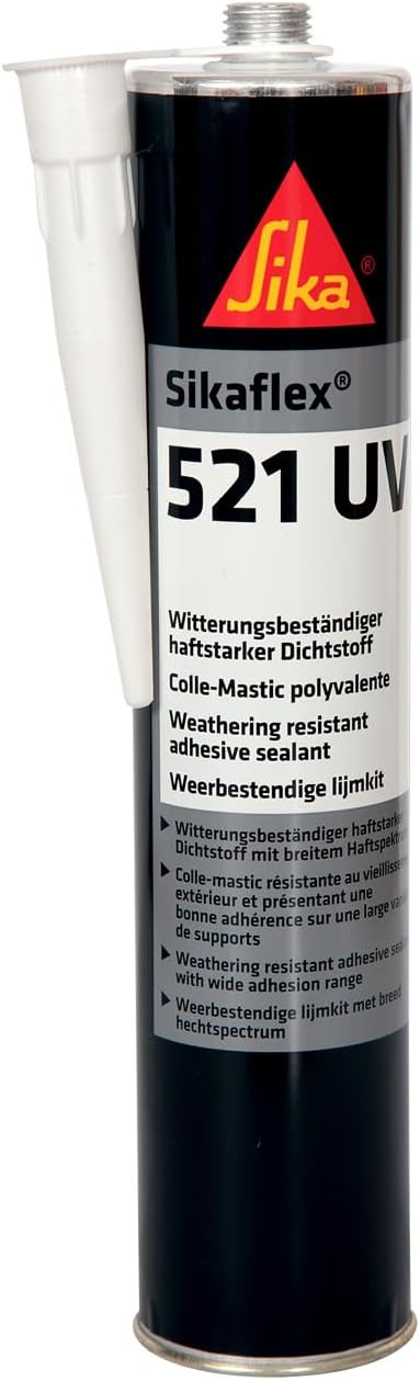 Sikaflex 521 UV - Mastic Colle Hybride Anti-UV (Blanc & Noir) - Étanchéité Fourgon (300 ml)