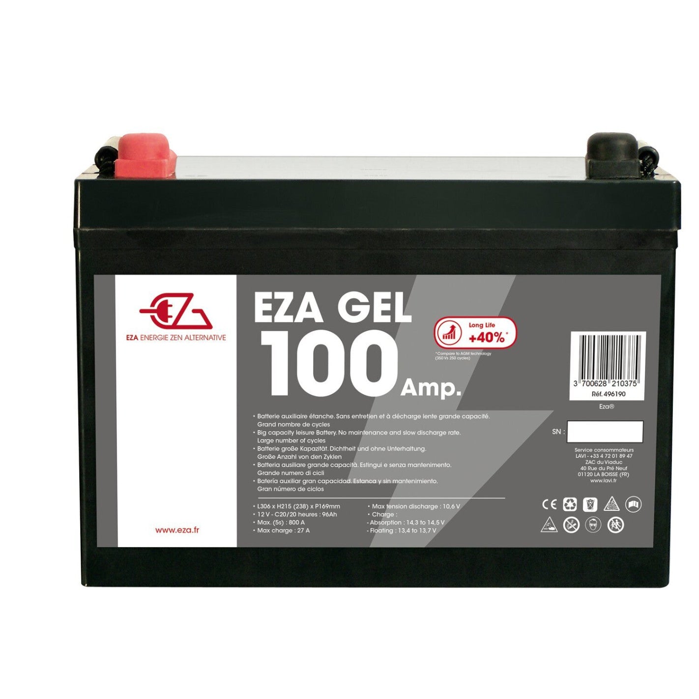 Batterie GEL EZA – 12 V (100 Ah / 100 Ah Compacte / 120 Ah)
